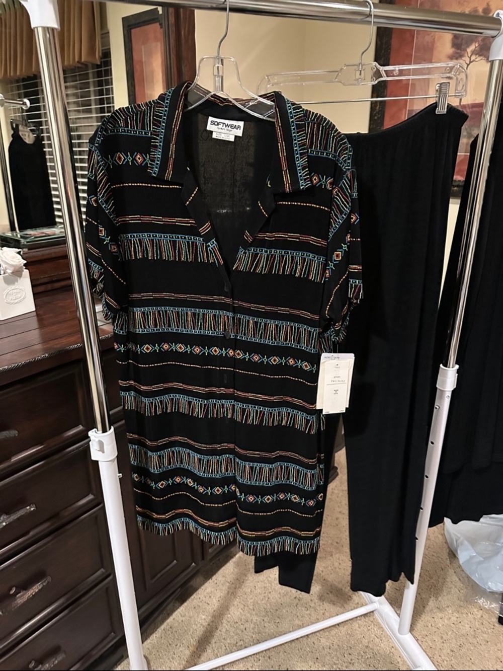 Nordstrom Black Aztec-Stripe Two-Piece Pantsuit